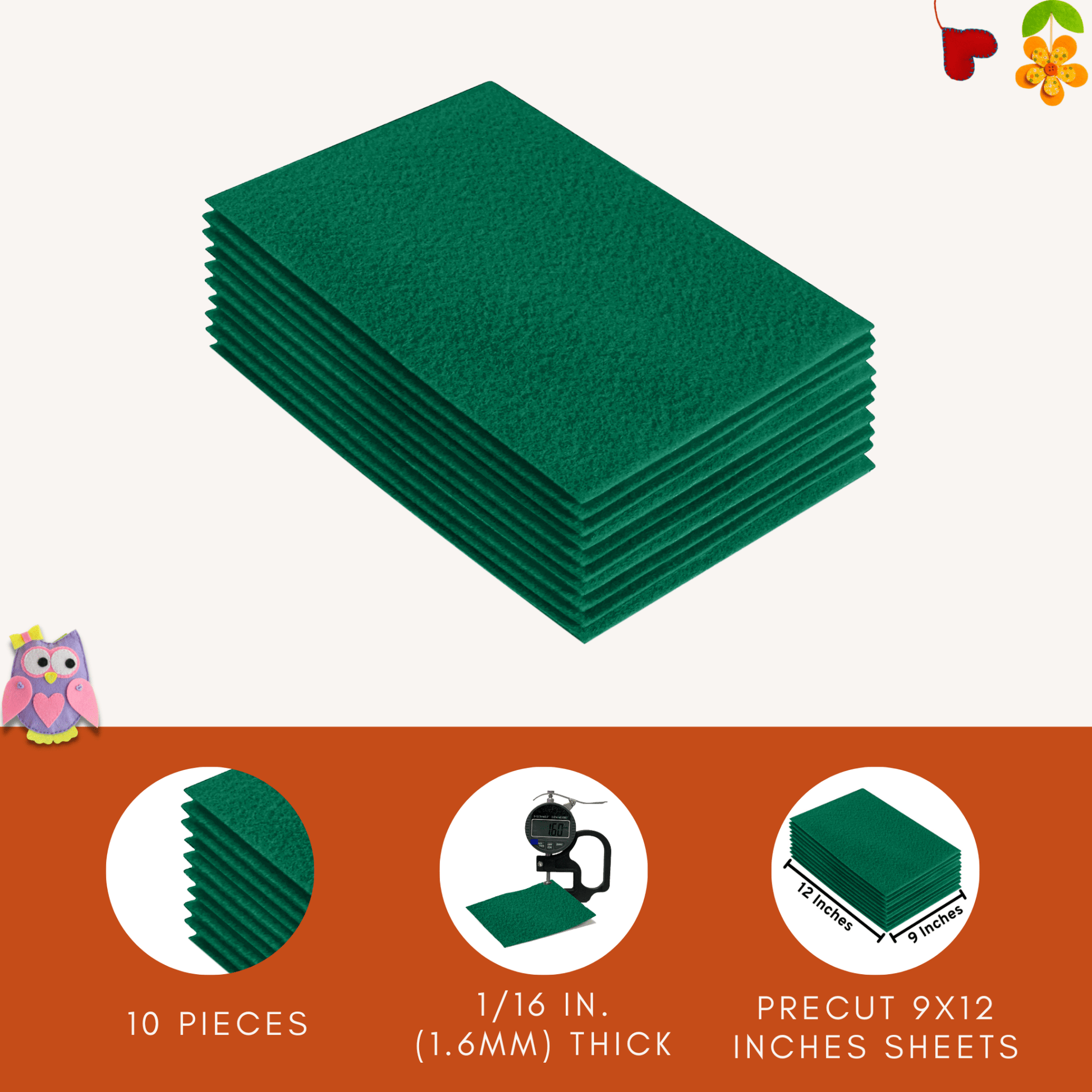 FabricLA Acrylic Felt 9"X12" Sheet Packs | Kelly Green - Prismatic Fiber Arts