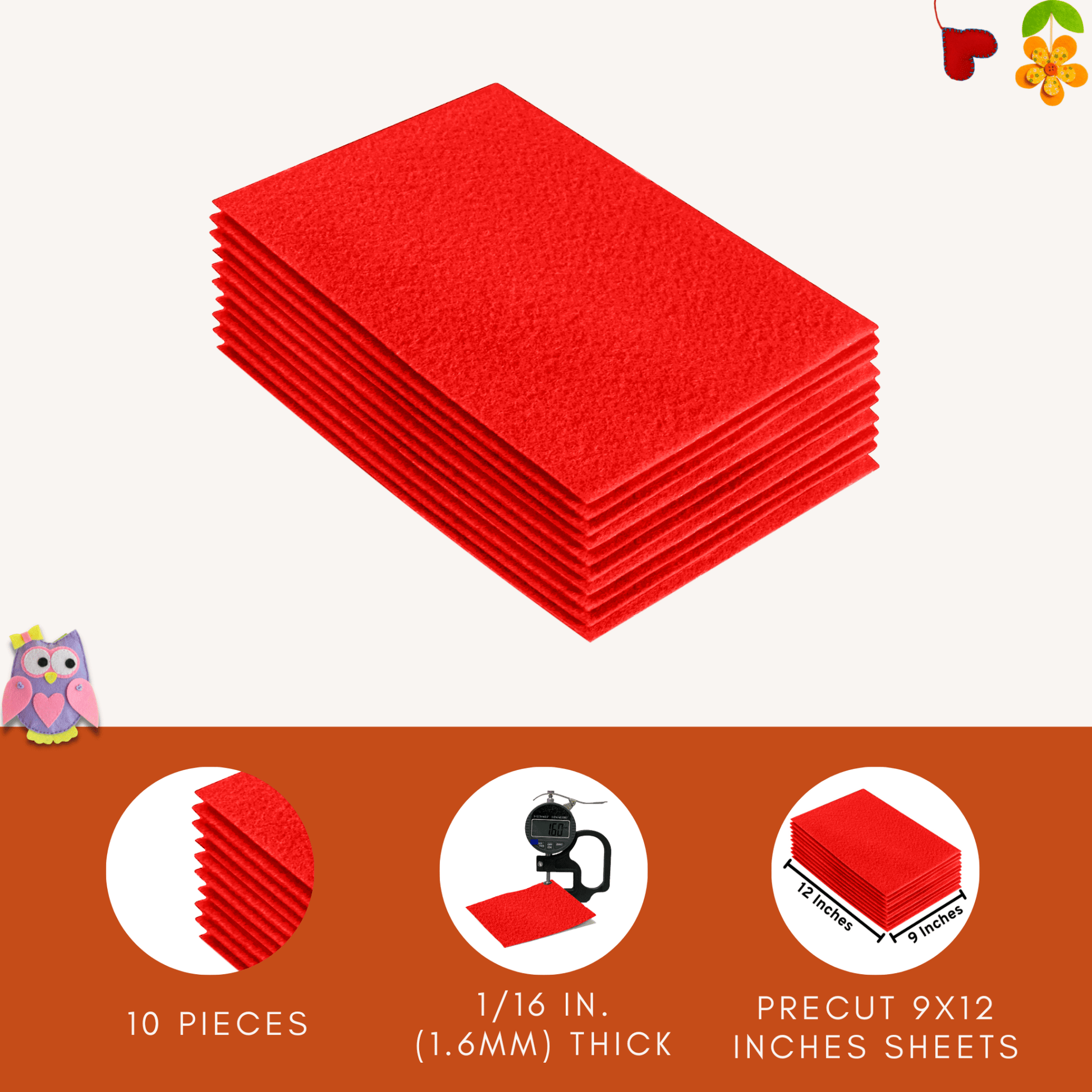 FabricLA Acrylic Felt 9"X12" Sheet Packs | Hot Orange - Prismatic Fiber Arts