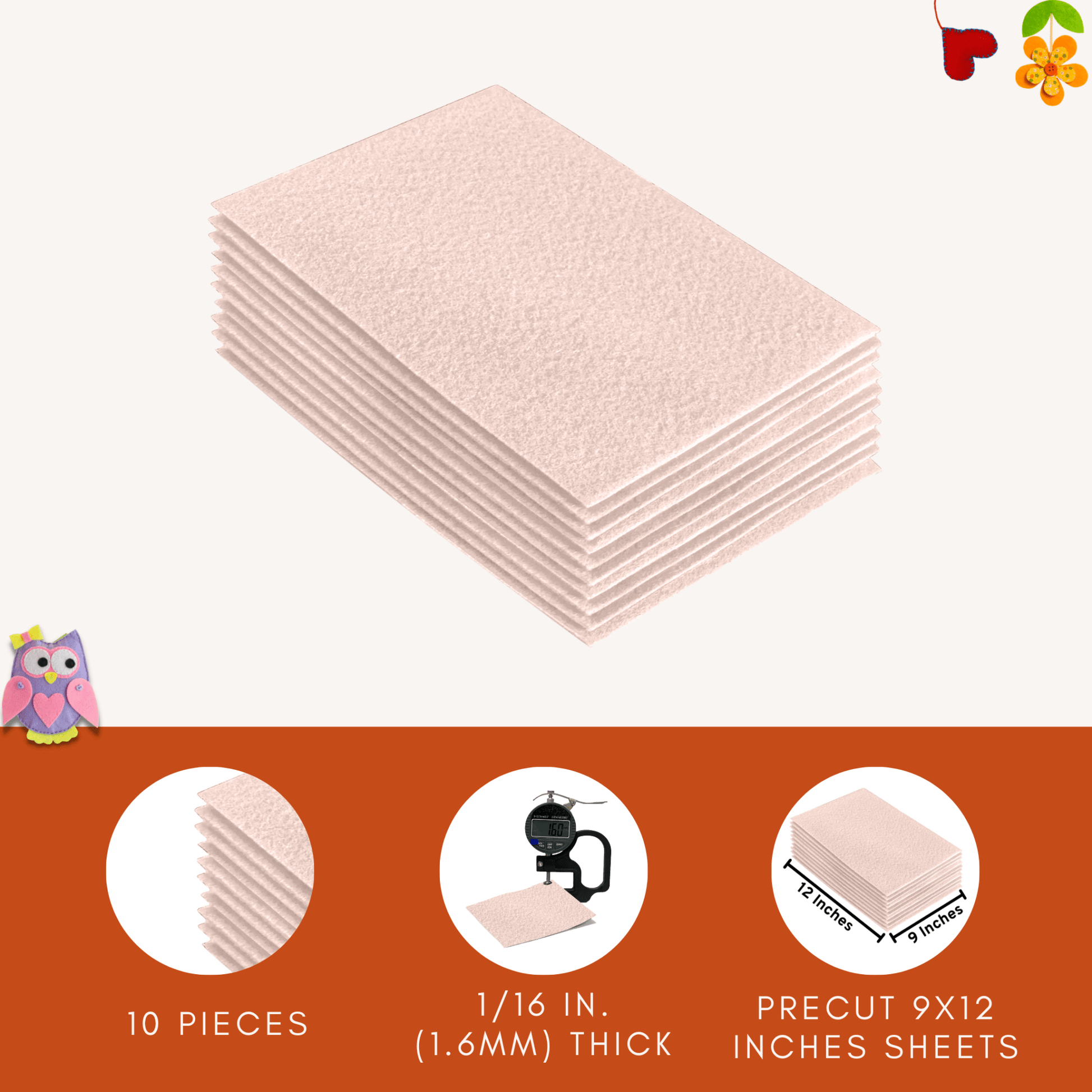 FabricLA Acrylic Felt 9"X12" Sheet Packs | Ivory - Prismatic Fiber Arts