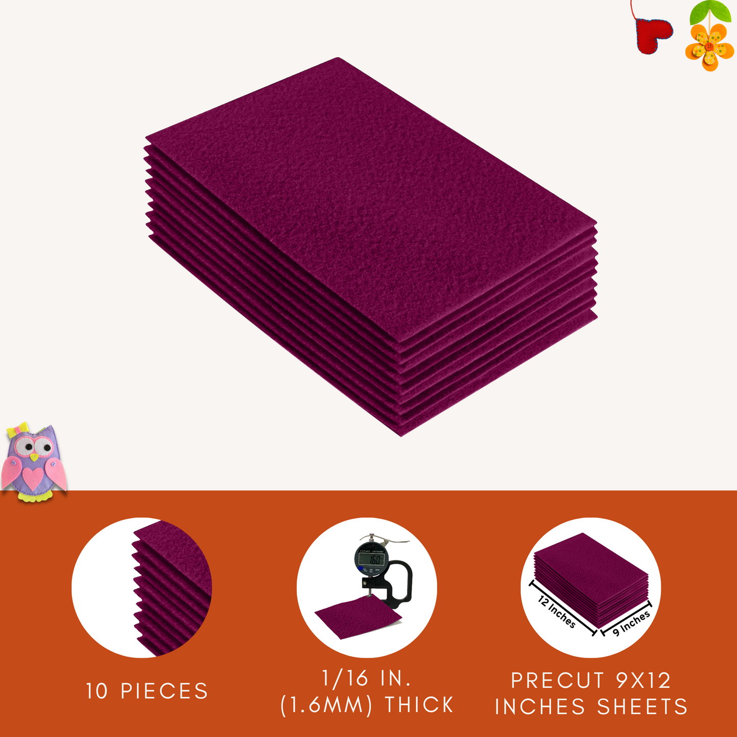 FabricLA Acrylic Felt 9"X12" Sheet Packs | Oxblood Burgundy - Prismatic Fiber Arts