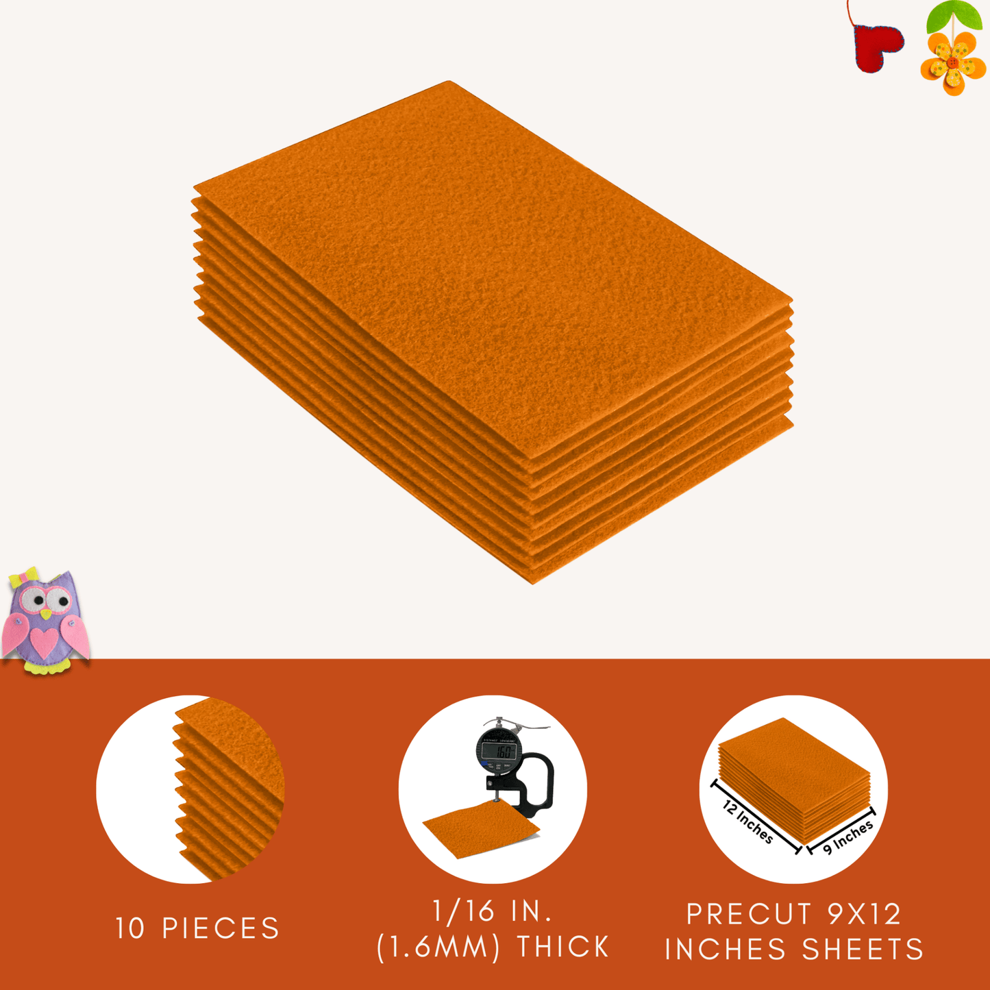 FabricLA Acrylic Felt 9"X12" Sheet Packs | Mango - Prismatic Fiber Arts