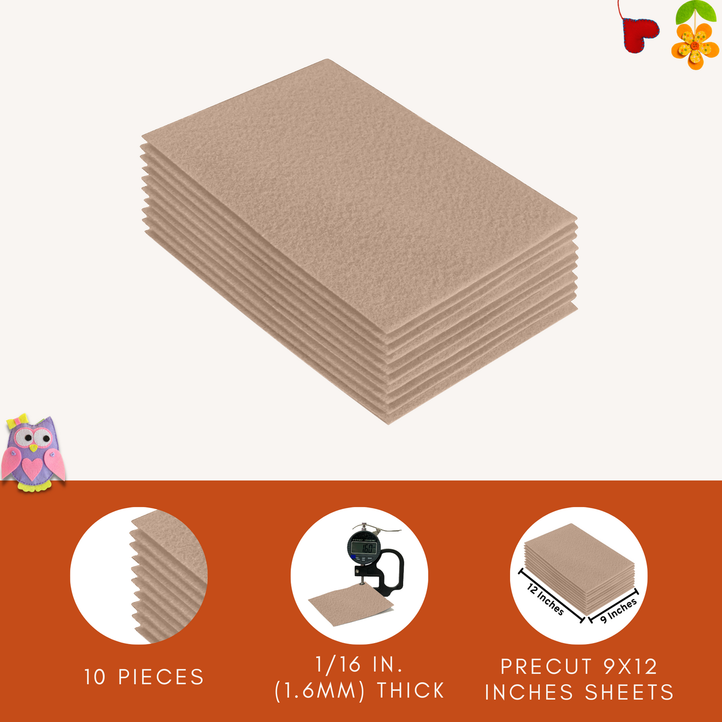 FabricLA Acrylic Felt 9"X12" Sheet Packs | Sandy - Prismatic Fiber Arts