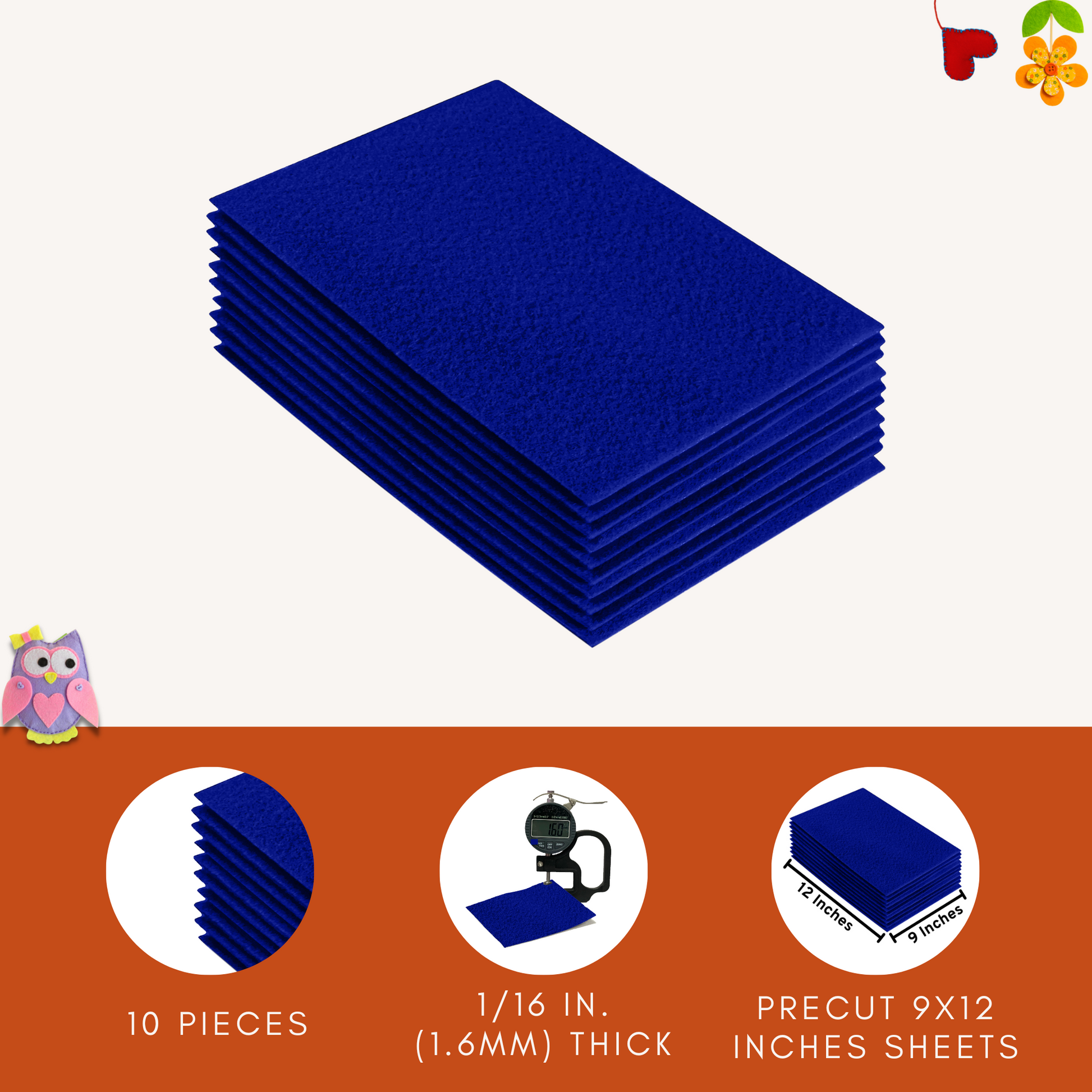 FabricLA Acrylic Felt 9"X12" Sheet Packs | Royal Blue - Prismatic Fiber Arts