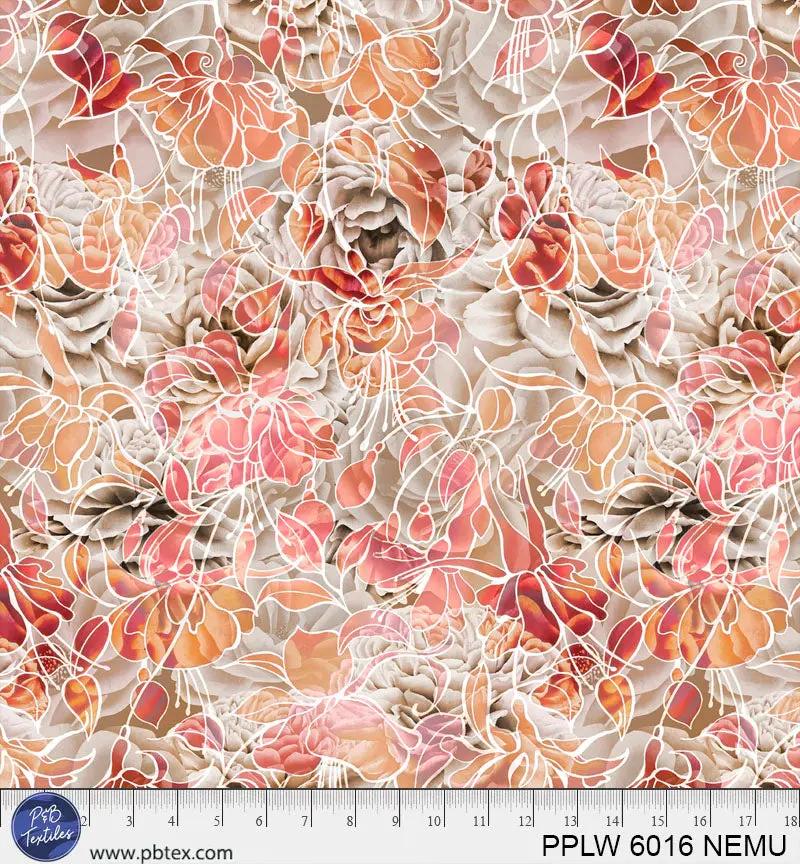 108" Petal Play Cream Orange Red Florals Cotton Wideback Fabric per yard - Prismatic Fiber Arts