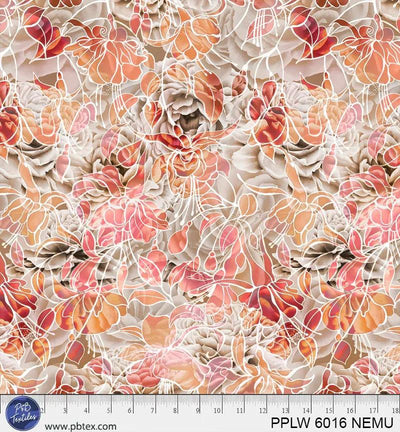 108" Petal Play Cream Orange Red Florals Cotton Wideback Fabric per yard - Prismatic Fiber Arts