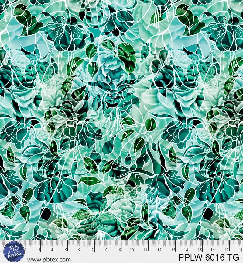 108" Petal Play Green Teal Florals Cotton Wideback Fabric per yard - Prismatic Fiber Arts