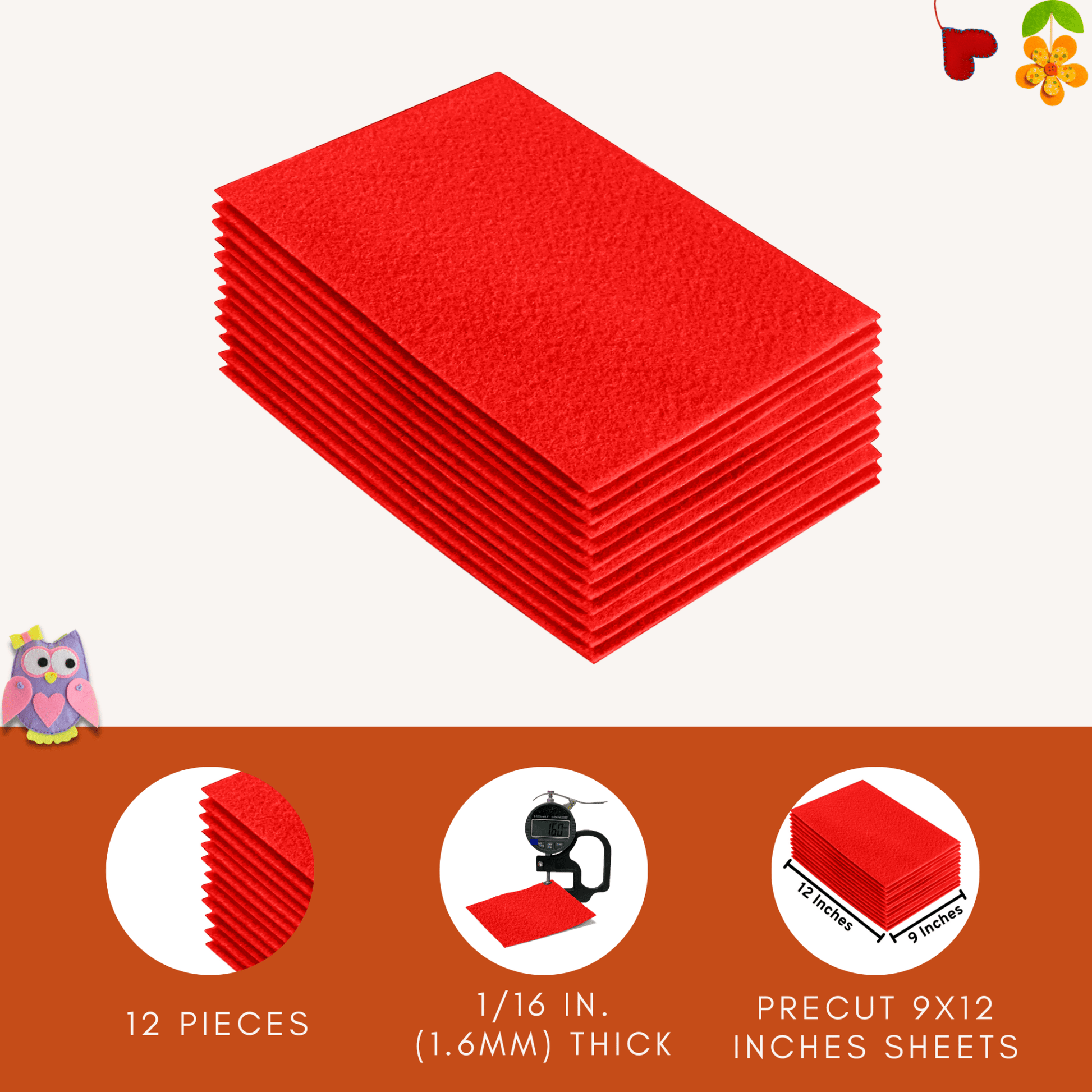FabricLA Acrylic Felt 9"X12" Sheet Packs | Hot Orange - Prismatic Fiber Arts