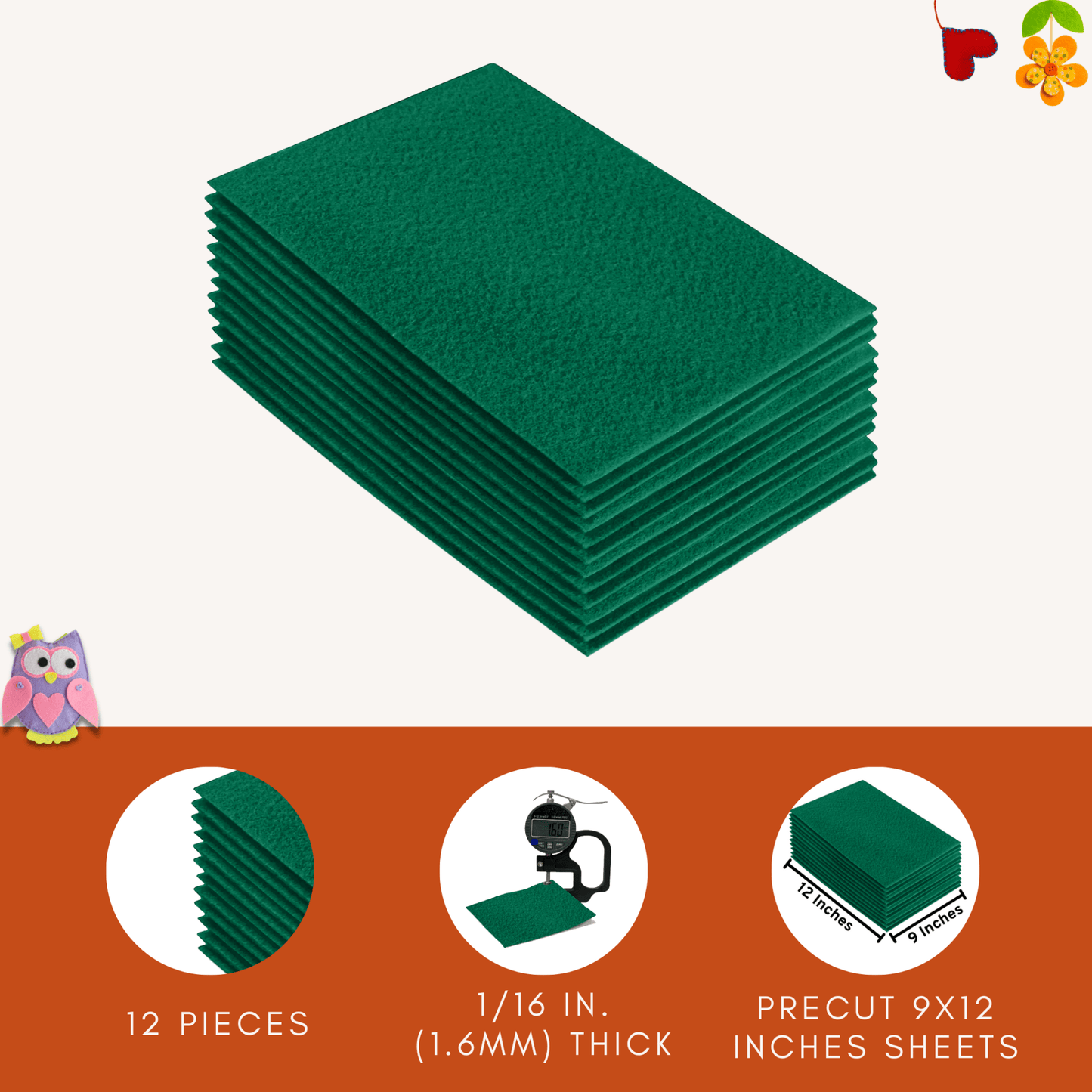 FabricLA Acrylic Felt 9"X12" Sheet Packs | Kelly Green - Prismatic Fiber Arts