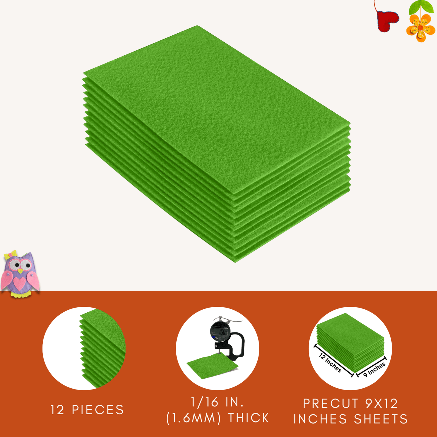 FabricLA Acrylic Felt 9"X12" Sheet Packs | Lime - Prismatic Fiber Arts