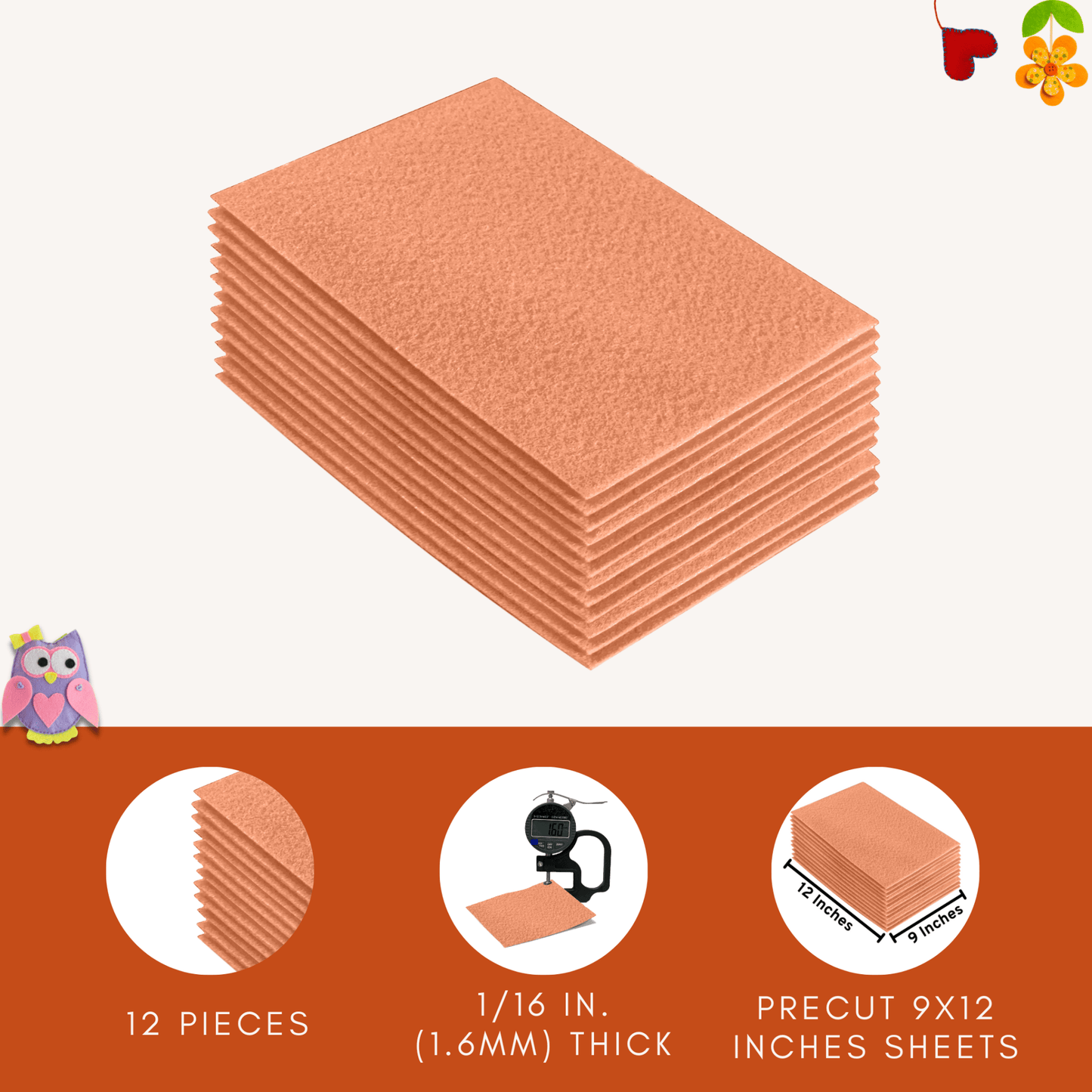 FabricLA Acrylic Felt 9"X12" Sheet Packs | Light Flesh