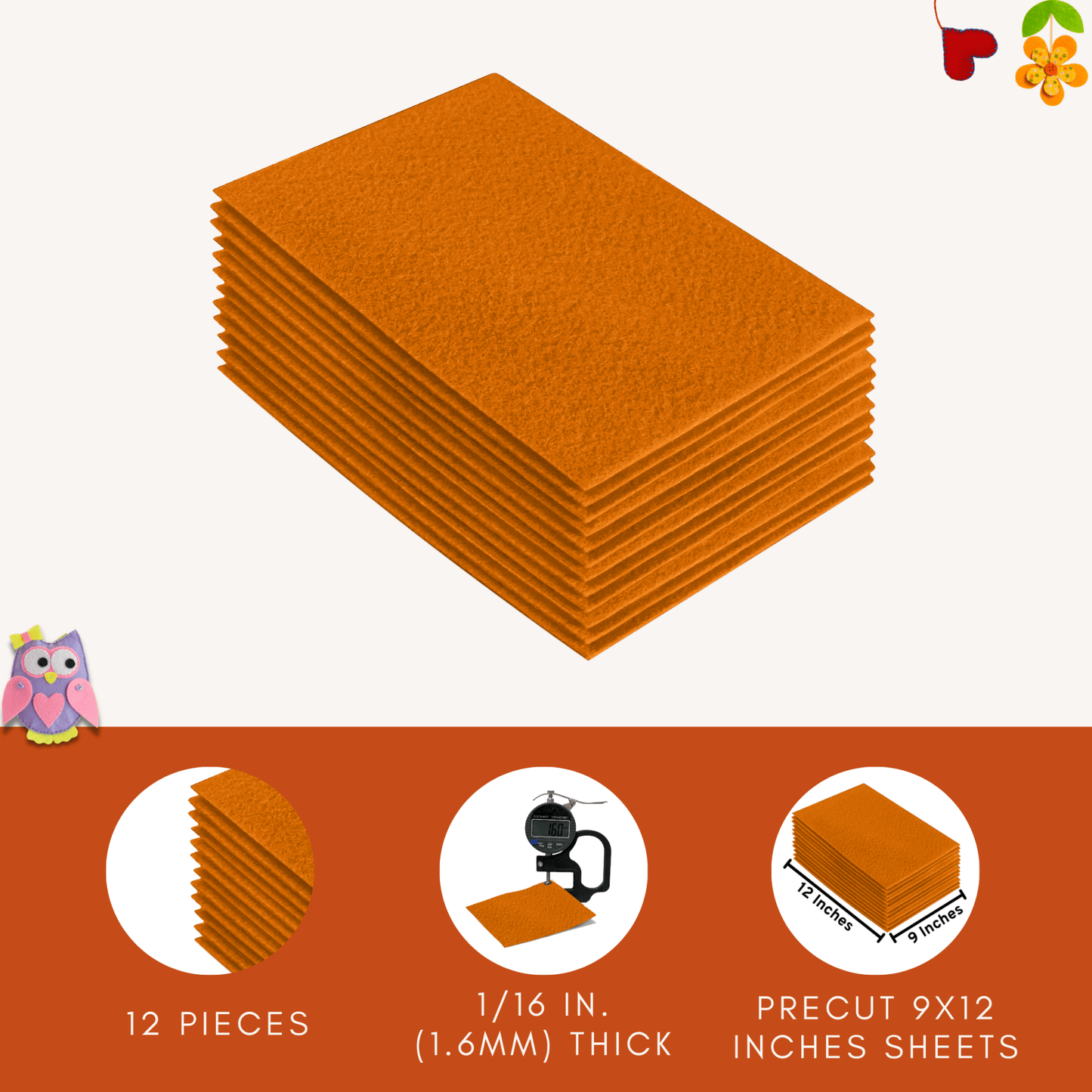 FabricLA Acrylic Felt 9"X12" Sheet Packs | Mango - Prismatic Fiber Arts