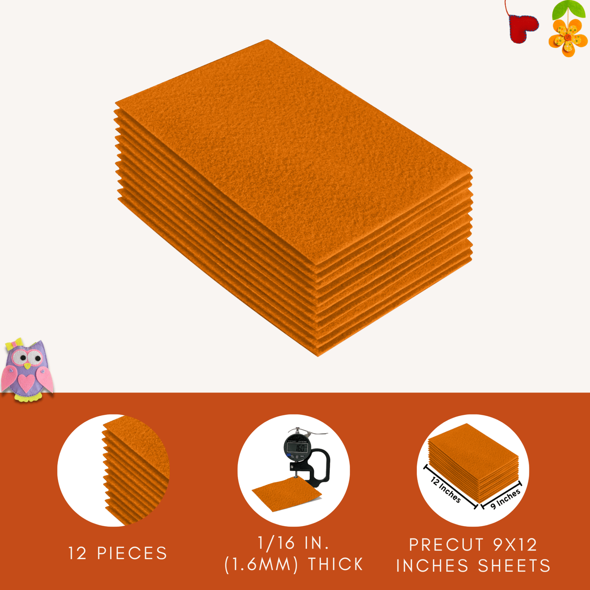 FabricLA Acrylic Felt 9"X12" Sheet Packs | Mango - Prismatic Fiber Arts