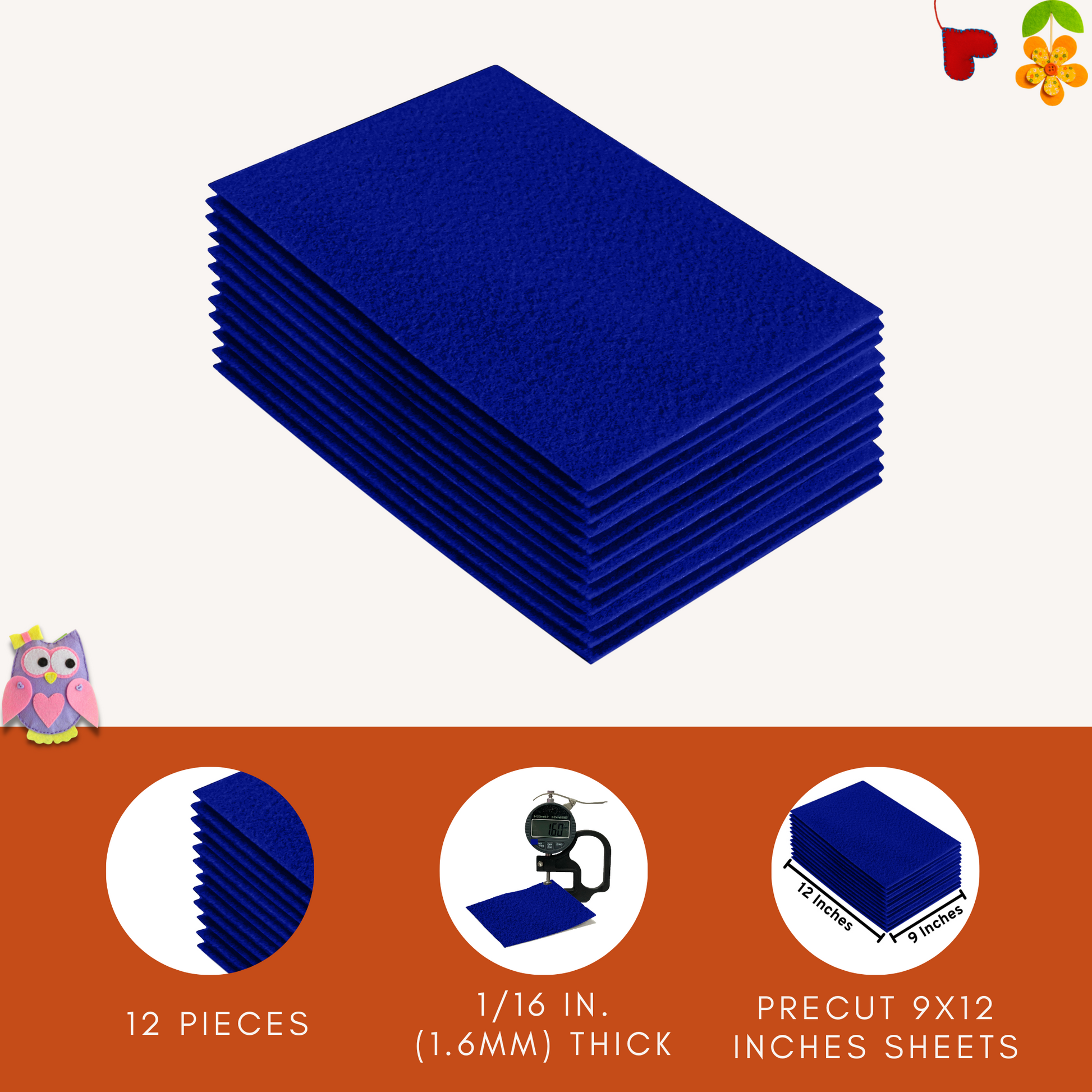 FabricLA Acrylic Felt 9"X12" Sheet Packs | Royal Blue - Prismatic Fiber Arts