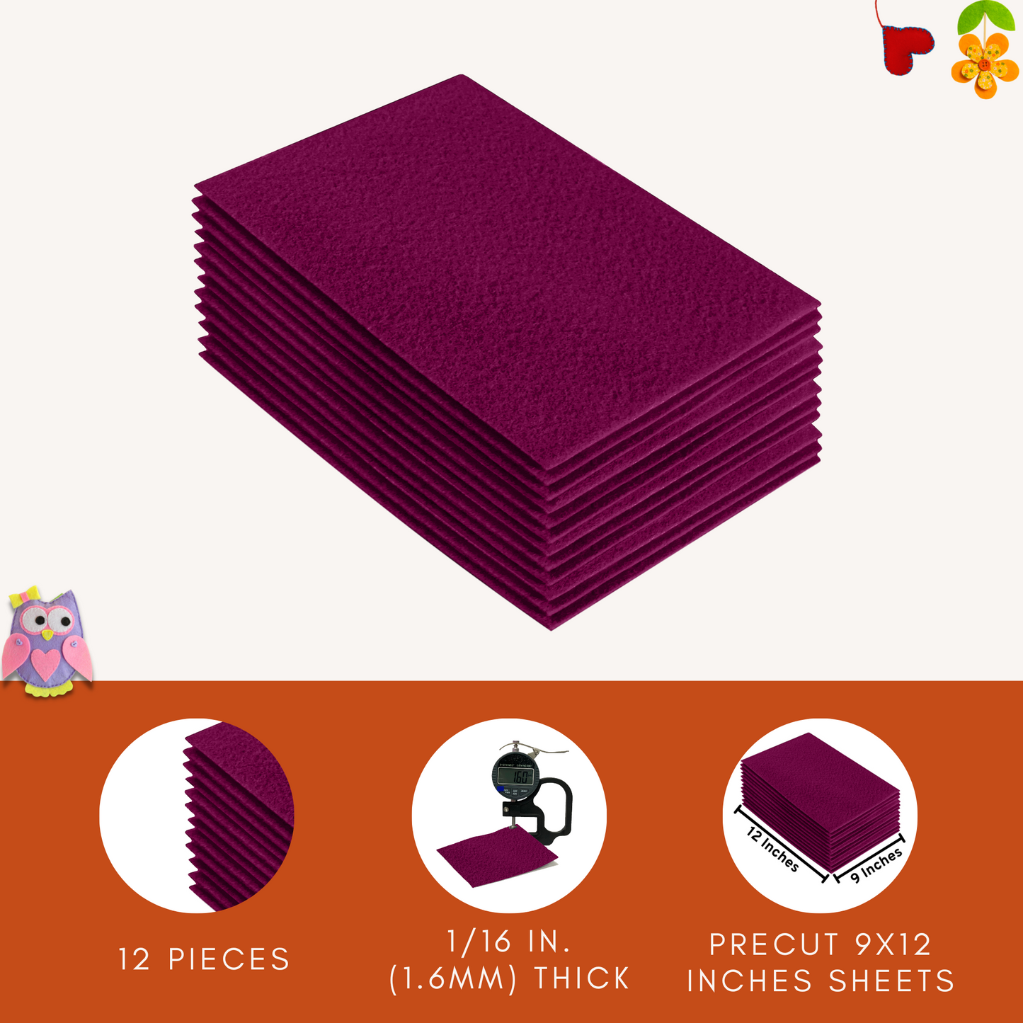 FabricLA Acrylic Felt 9"X12" Sheet Packs | Oxblood Burgundy - Prismatic Fiber Arts