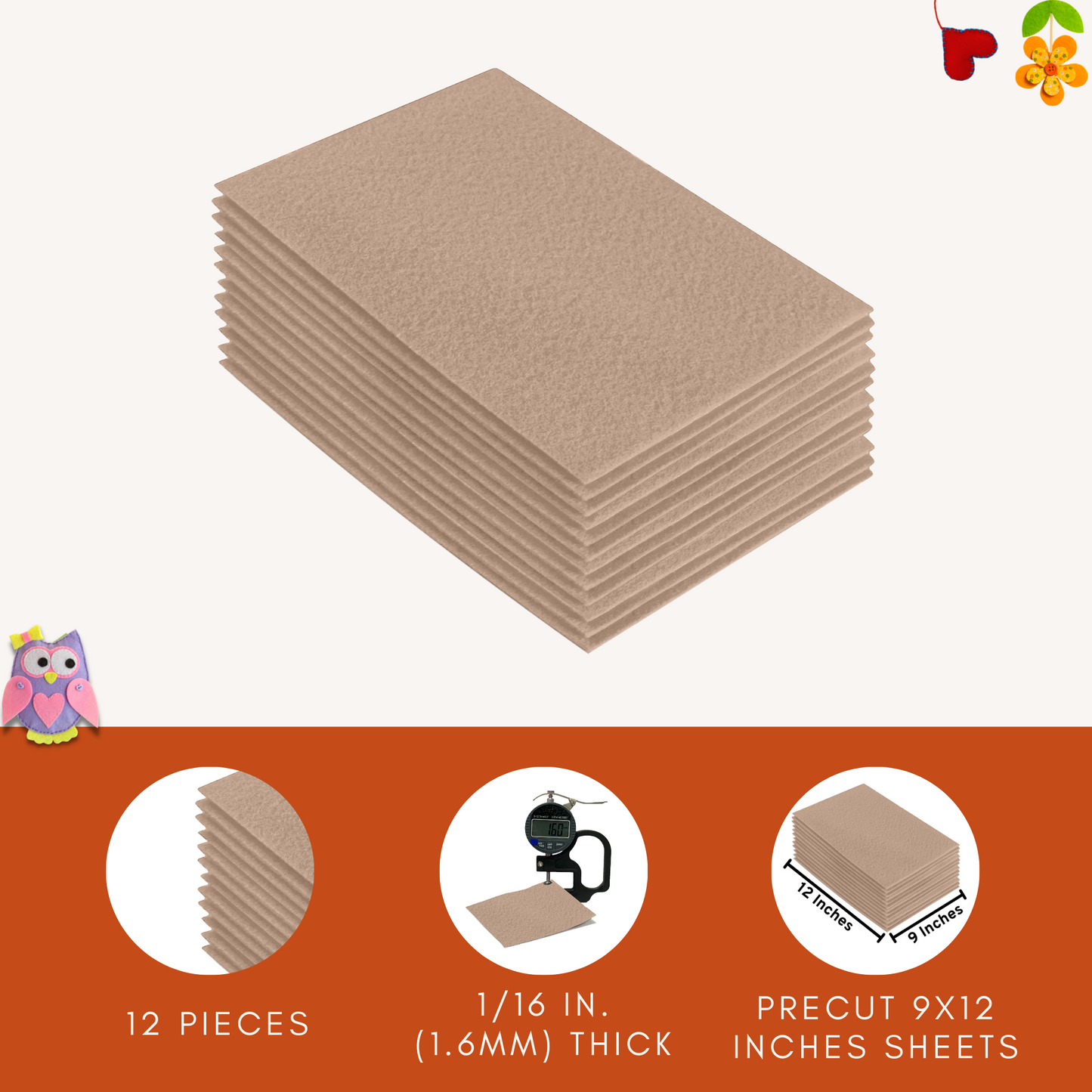 FabricLA Acrylic Felt 9"X12" Sheet Packs | Sandy - Prismatic Fiber Arts