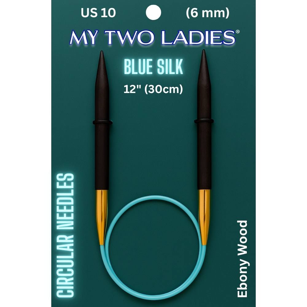 Blue Silk | 16" Circular Knitting Needles | Ebony | 9 Sizes - Prismatic Fiber Arts