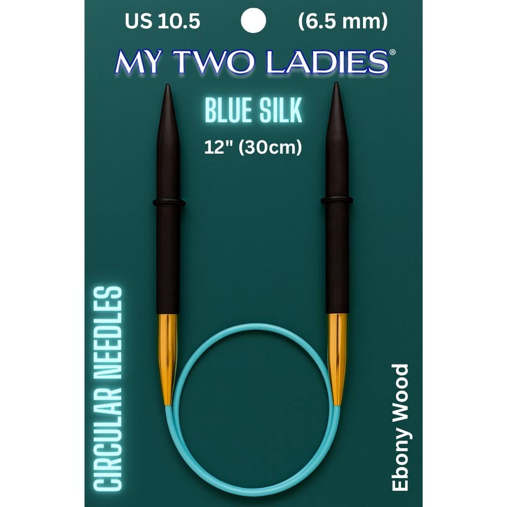 Blue Silk | 12" Circular Knitting Needles | Ebony | 9 Sizes - Prismatic Fiber Arts