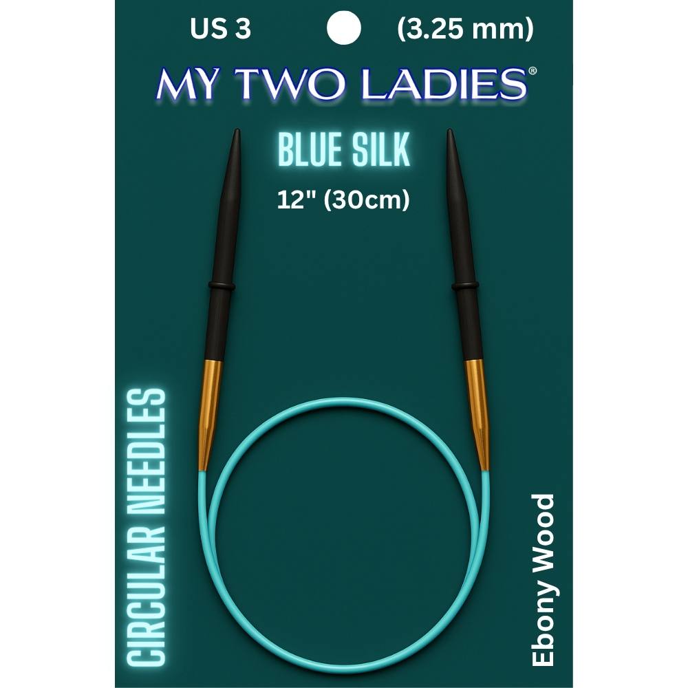 Blue Silk | 12" Circular Knitting Needles | Ebony | 9 Sizes - Prismatic Fiber Arts
