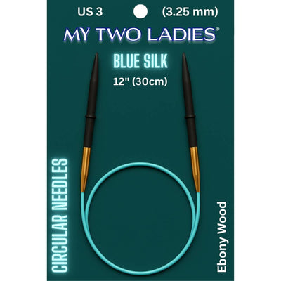Blue Silk | 12" Circular Knitting Needles | Ebony | 9 Sizes - Prismatic Fiber Arts
