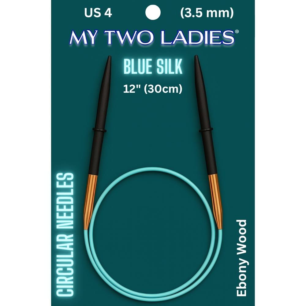 Blue Silk | 12" Circular Knitting Needles | Ebony | 9 Sizes - Prismatic Fiber Arts
