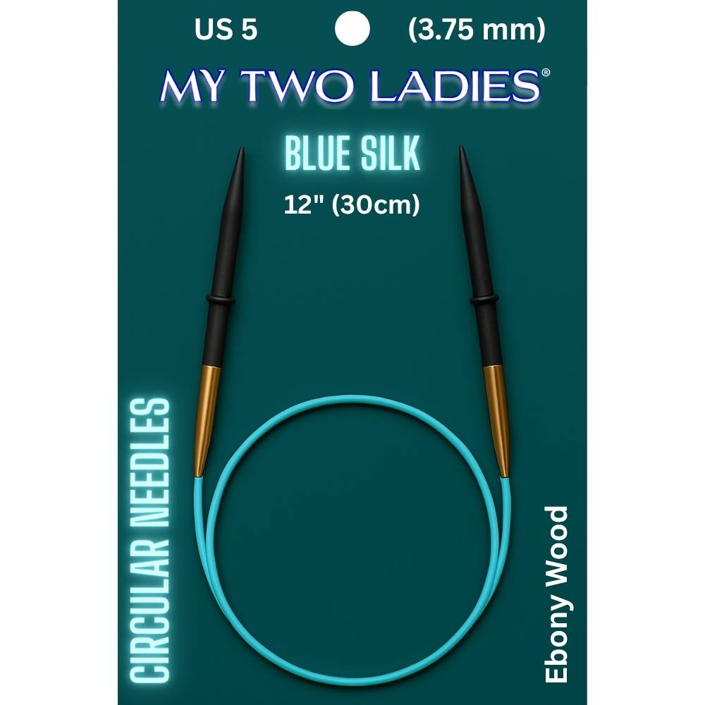 Blue Silk | 12" Circular Knitting Needles | Ebony | 9 Sizes - Prismatic Fiber Arts