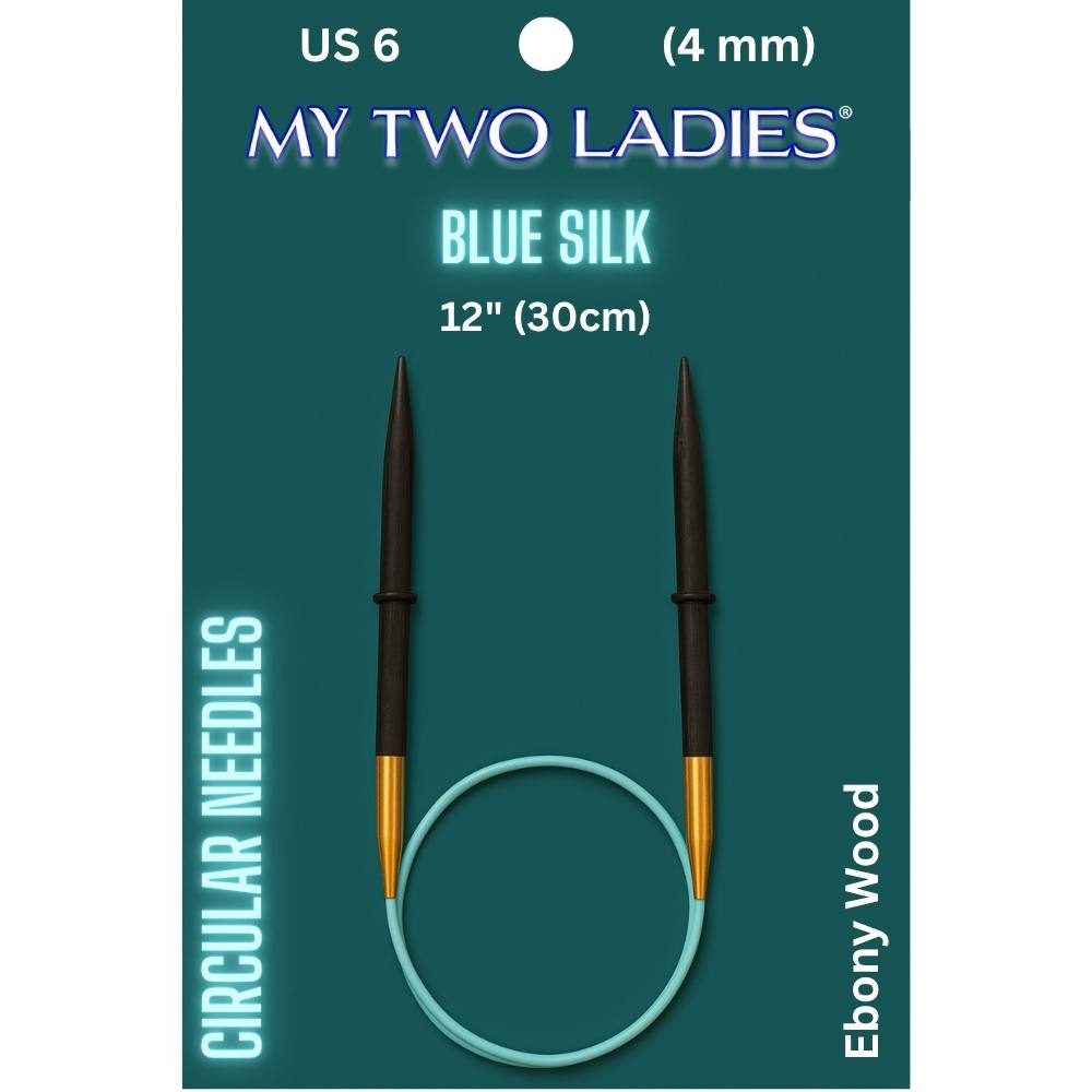 Blue Silk | 12" Circular Knitting Needles | Ebony | 9 Sizes - Prismatic Fiber Arts