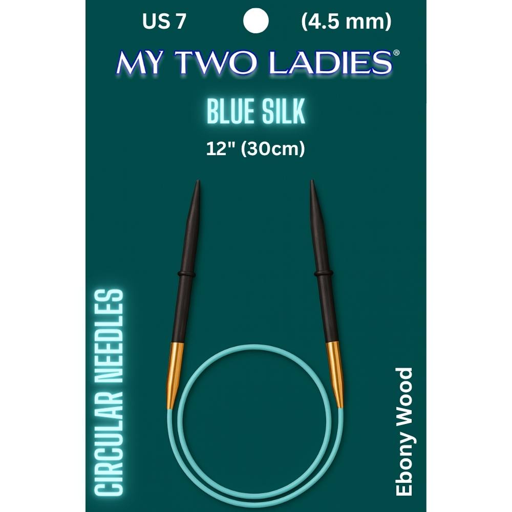 Blue Silk | 12" Circular Knitting Needles | Ebony | 9 Sizes - Prismatic Fiber Arts