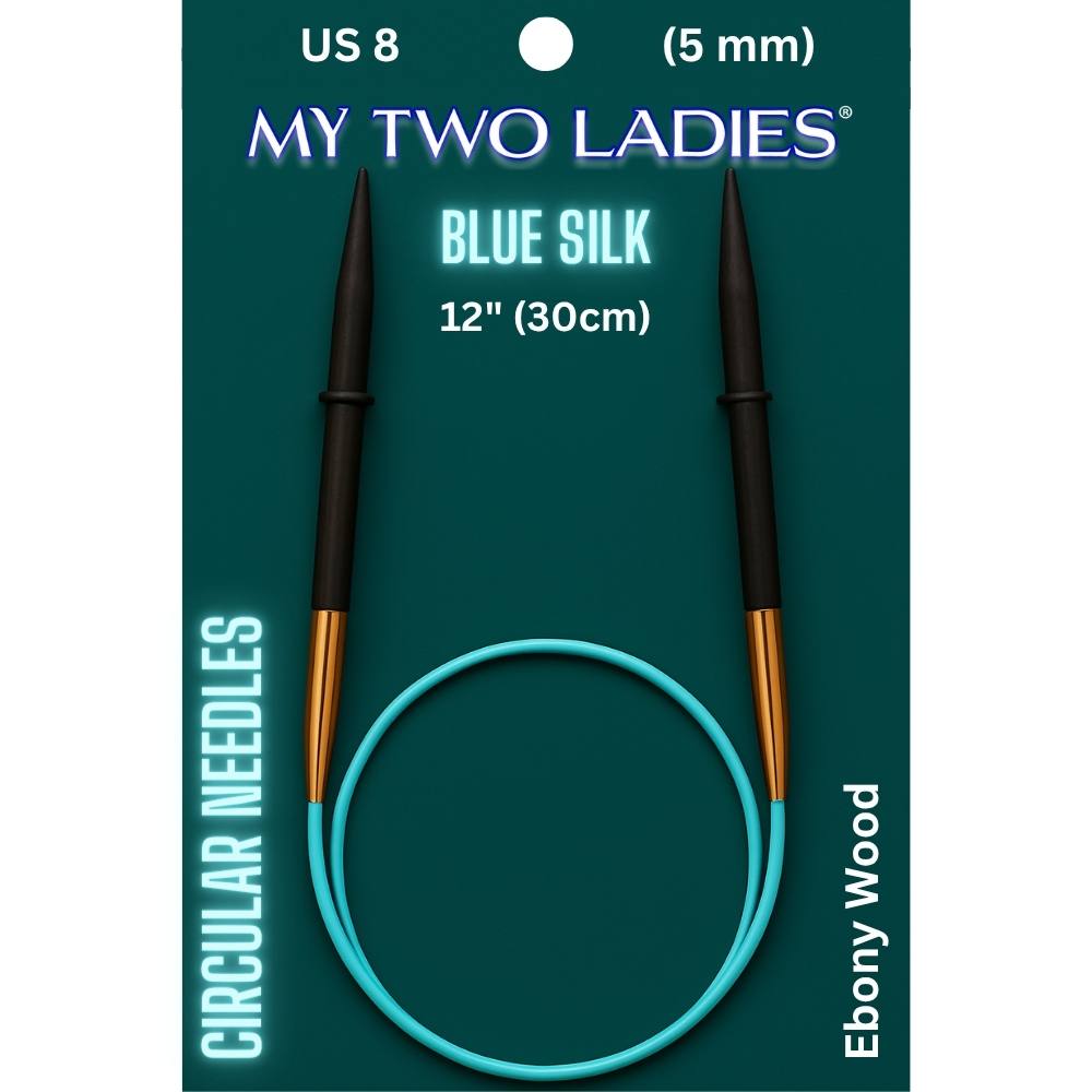 Blue Silk | 12" Circular Knitting Needles | Ebony | 9 Sizes - Prismatic Fiber Arts