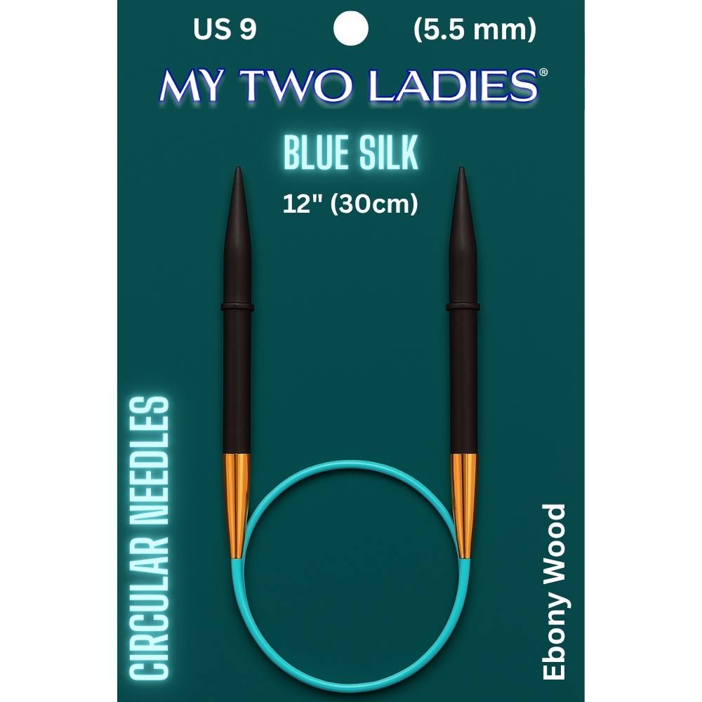 Blue Silk | 12" Circular Knitting Needles | Ebony | 9 Sizes - Prismatic Fiber Arts