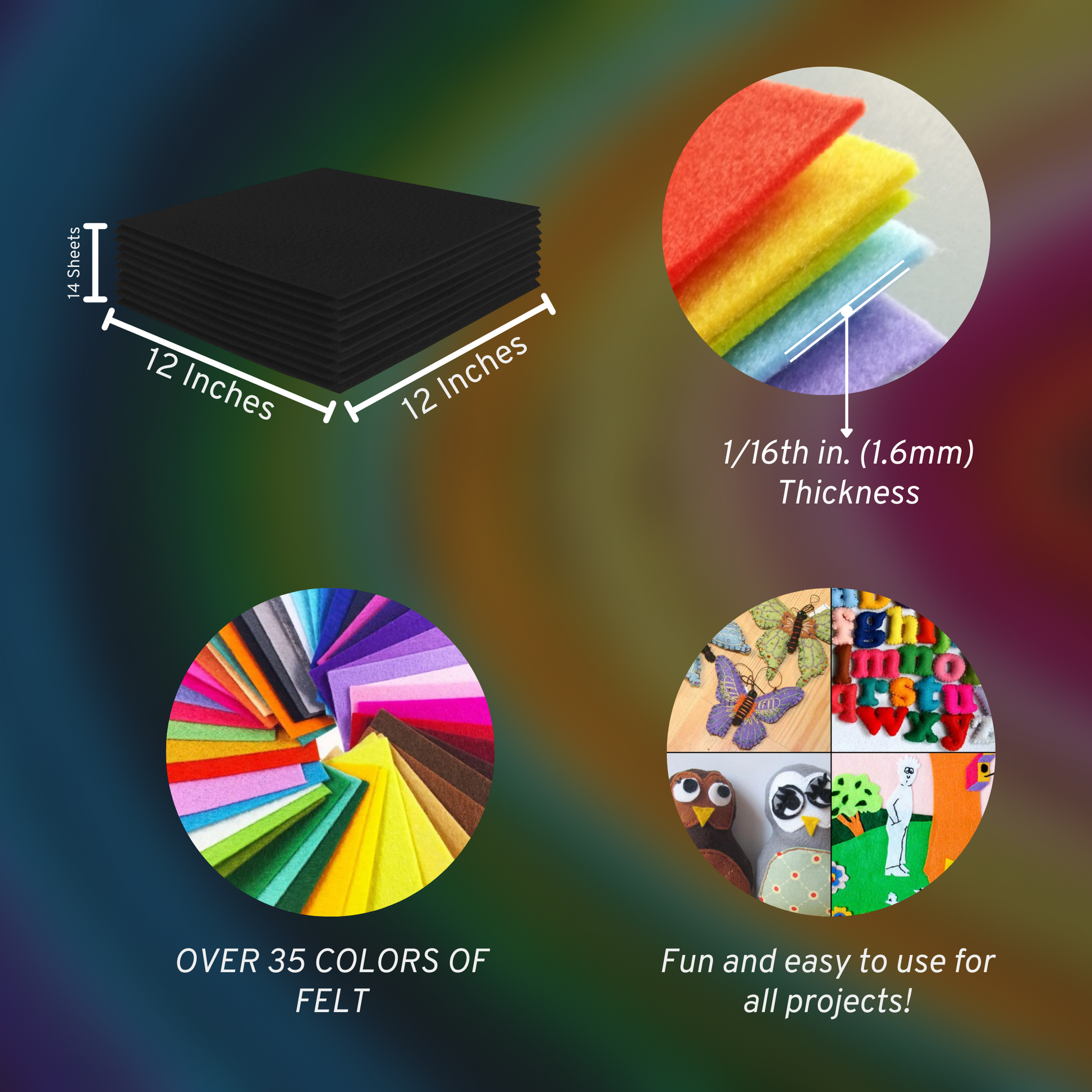 FabricLA Acrylic Felt Craft Sheet Packs – Black | Soft 100% Acrylic Felt Sheets for DIY & Sewing - Prismatic Fiber Arts