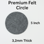 3.2mm Thick Premium Felt Circle – 5 Inch – (Pack of 5) – Multiple Colors - Prismatic Fiber Arts