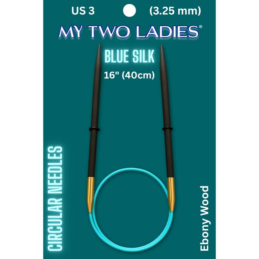 Blue Silk | 16" Circular Knitting Needles | Ebony | 9 Sizes - Prismatic Fiber Arts