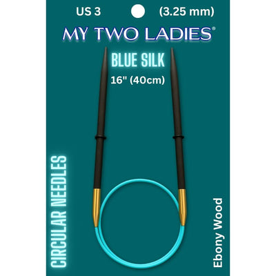 Blue Silk | 16" Circular Knitting Needles | Ebony | 9 Sizes - Prismatic Fiber Arts