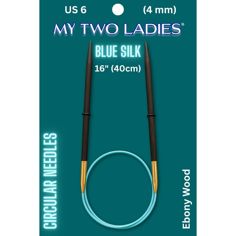 Blue Silk | 16" Circular Knitting Needles | Ebony | 9 Sizes - Prismatic Fiber Arts