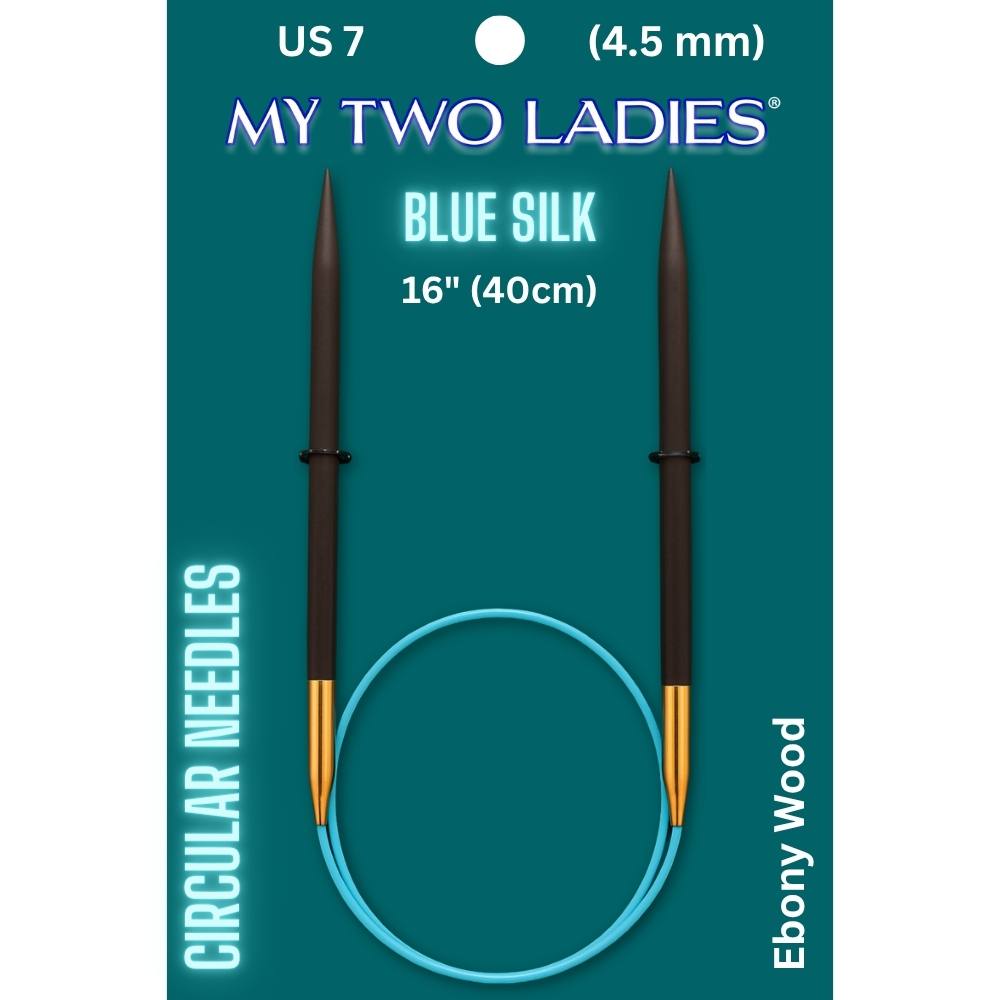 Blue Silk | 16" Circular Knitting Needles | Ebony | 9 Sizes - Prismatic Fiber Arts