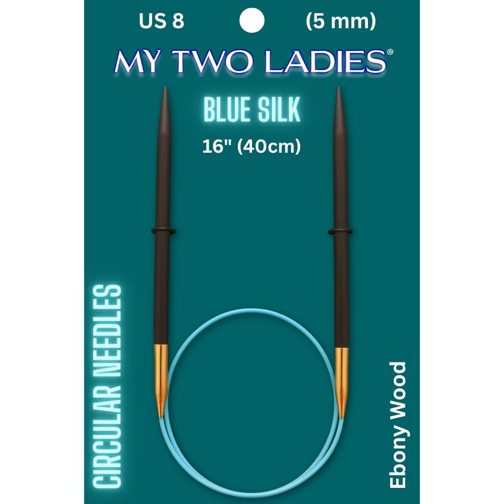 Blue Silk | 16" Circular Knitting Needles | Ebony | 9 Sizes - Prismatic Fiber Arts