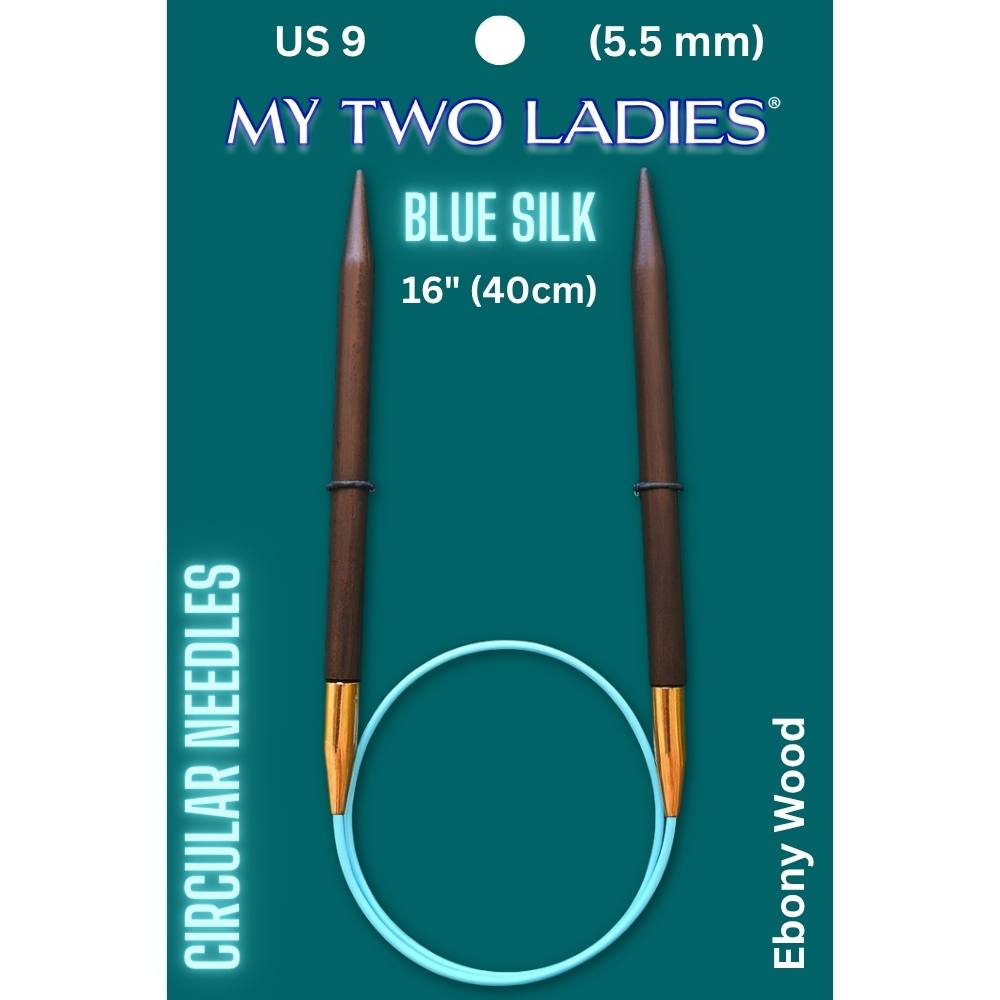 Blue Silk | 16" Circular Knitting Needles | Ebony | 9 Sizes - Prismatic Fiber Arts