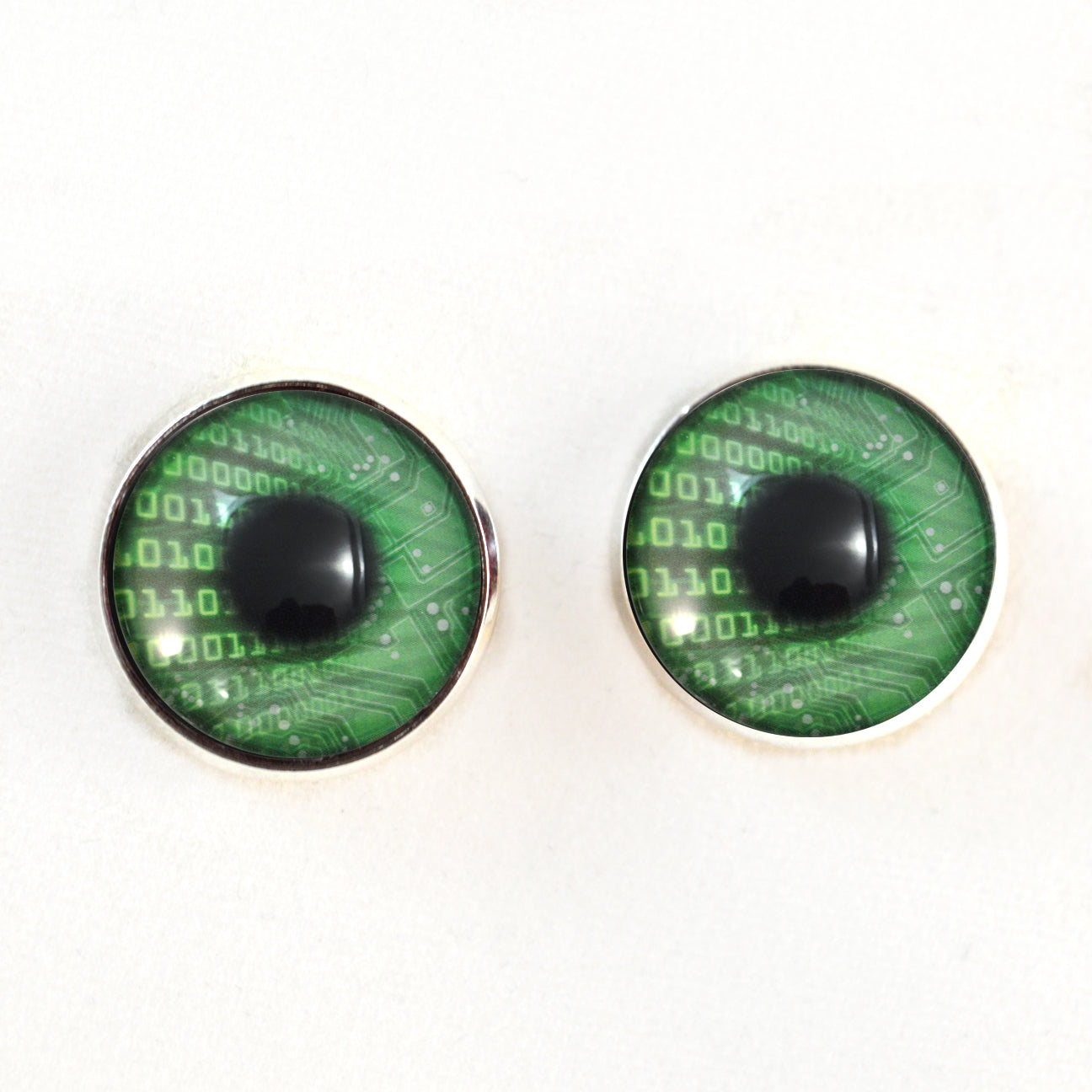 Green Code Cyberpunk Sew-On Button Glass Eyes - Prismatic Fiber Arts