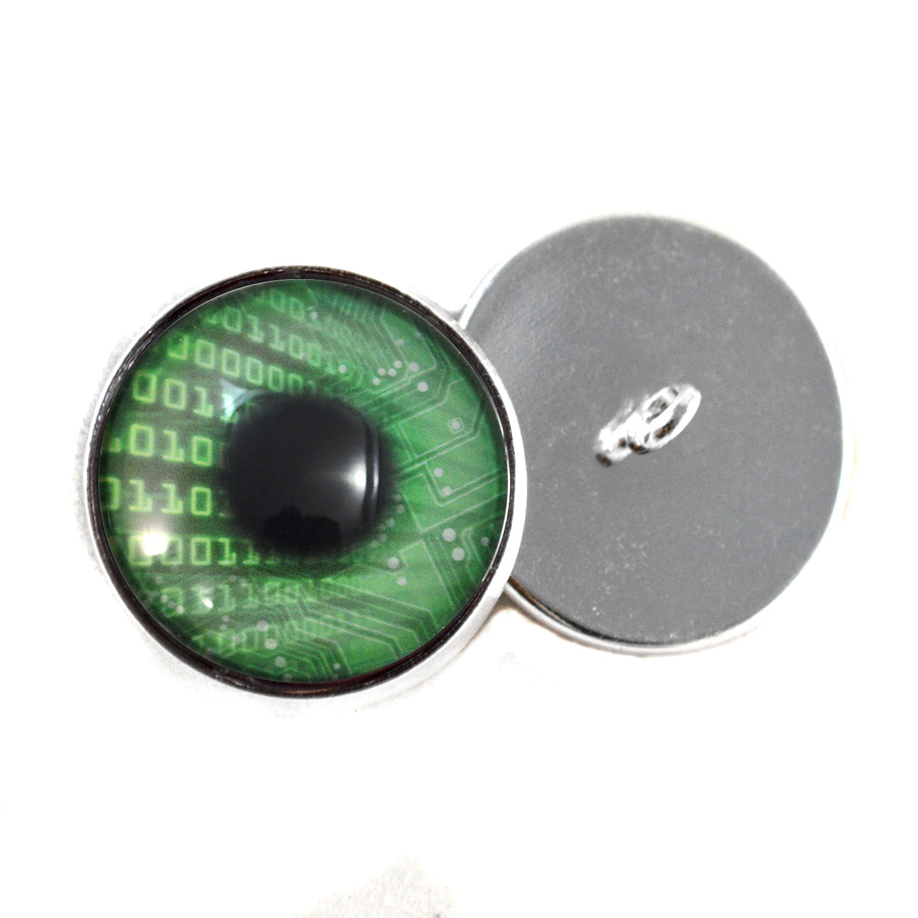 Green Code Cyberpunk Sew-On Button Glass Eyes - Prismatic Fiber Arts