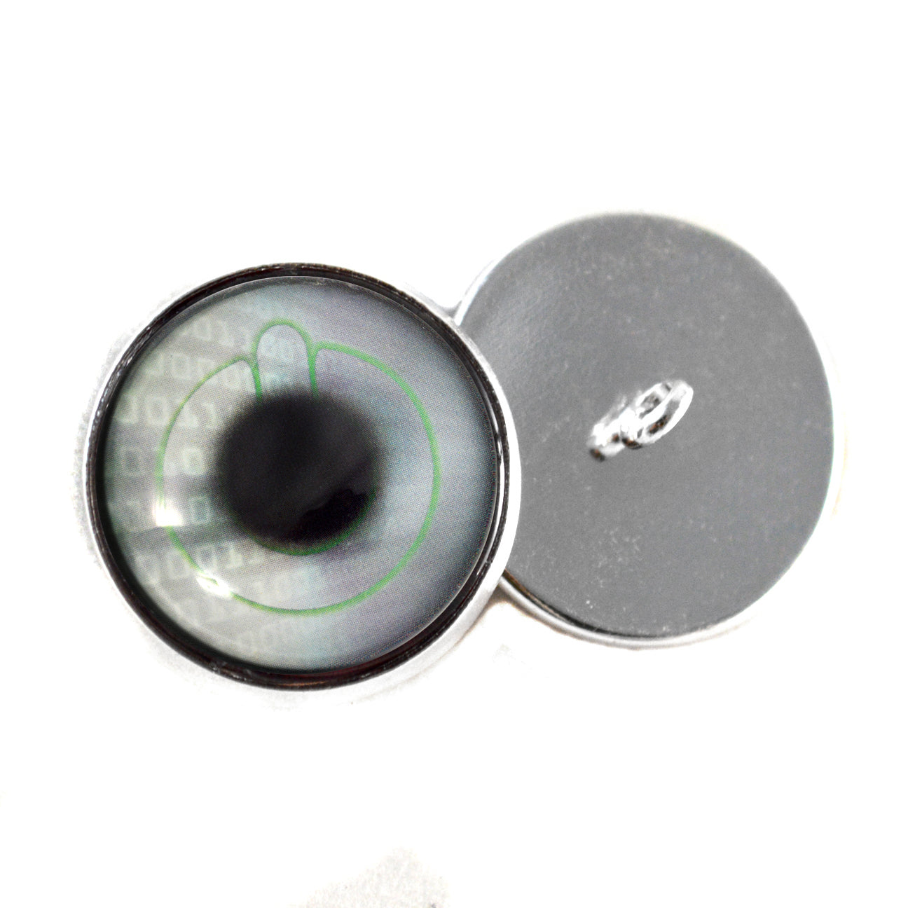 Power Button Computer Code Cyberpunk Sew-On Button Glass Eyes - Prismatic Fiber Arts