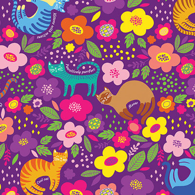 Cheeto and Friends Purple Cheeto's World Cotton 44"/45" Fabric Per Yard - Prismatic Fiber Arts