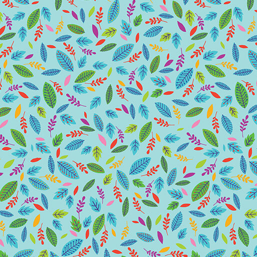 Scattered Leaves Cheeto's World Sky Cotton 44"/45" Fabric Per Yard - Prismatic Fiber Arts