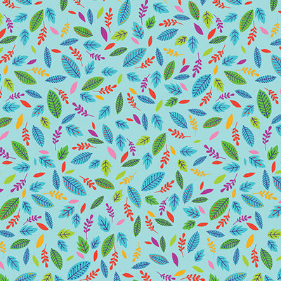 Scattered Leaves Cheeto's World Sky Cotton 44"/45" Fabric Per Yard - Prismatic Fiber Arts