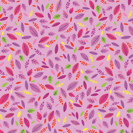 Scattered Leaves Cheeto's World Pink Cotton 44"/45" Fabric Per Yard - Prismatic Fiber Arts