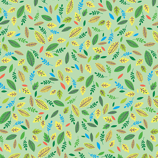 Scattered Leaves Green Cheeto's World Cotton 44"/45" Fabric Per Yard - Prismatic Fiber Arts