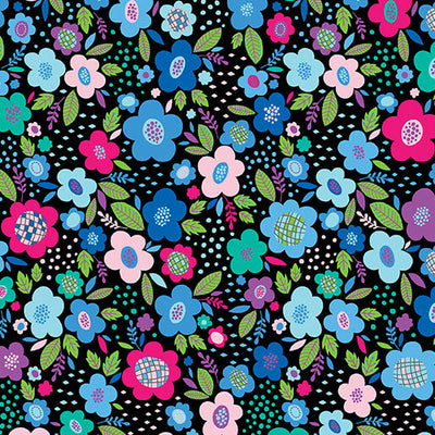 Posies Blue Cheeto's World Cotton 44"/45" Fabric Per Yard - Prismatic Fiber Arts
