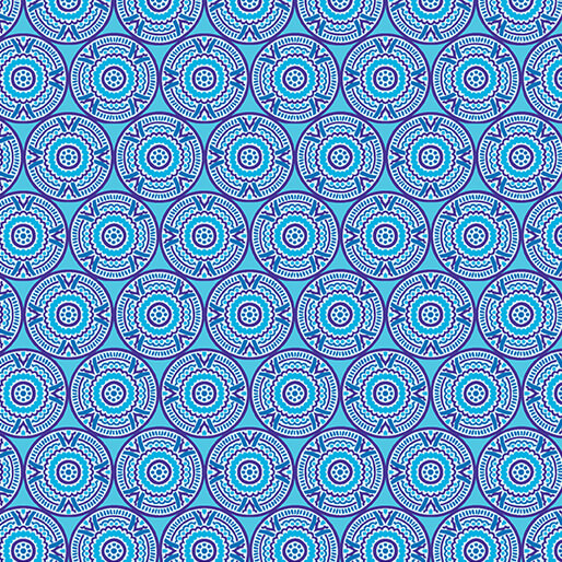 Medallions Blue Cheeto's World Cotton 44"/45" Fabric Per Yard - Prismatic Fiber Arts