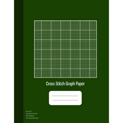 Cross Stitch Graph Paper: 14 Lines Per Inch, Graph Paper for Embroidery and Needlework, 8.5''x11'', 100 Sheets, Green Cover - Paperback - Prismatic Fiber Arts