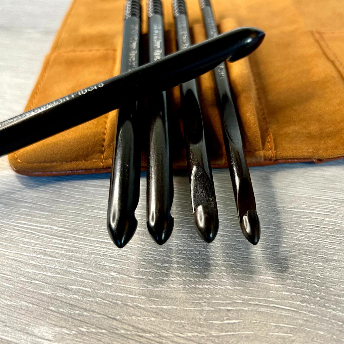 Premium Ebony Wood 7" Crochet Hooks Set with Carrying Case | 13 Crochet Hooks Size US E - P - Prismatic Fiber Arts