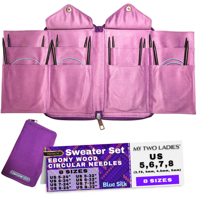 Blue Silk | Ultimate Sweater Set | Ebony Circular Knitting Needles | 8 Sizes | w/custom case - Prismatic Fiber Arts